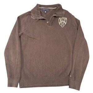Tommy Hilfiger Mens Brown Quarter Zip‎ Collared Knit Sweater Large |O1